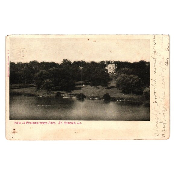 Pottawattomie Park St Charles IL Vintage 1907 Postcard E C Kropp Co Milwaukee - Picture 1 of 2